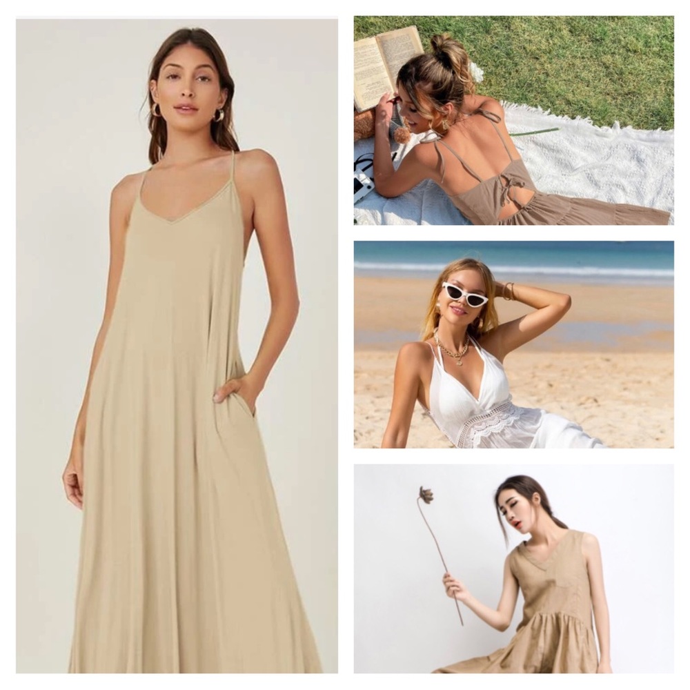 🌸-Tan/Sandy toned Spring/ Summer time, boho style dress-